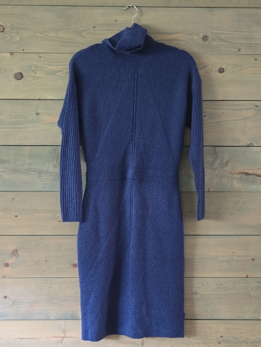 RW&CO. Long Sleeve Turtleneck Knit Midi Dress in Navy Blue